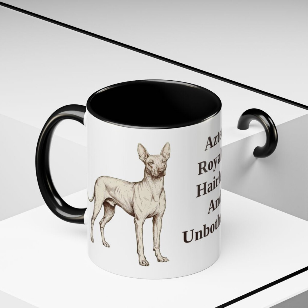 11oz Funny Xoloitzcuintli Mug, Black, lifestyle photo