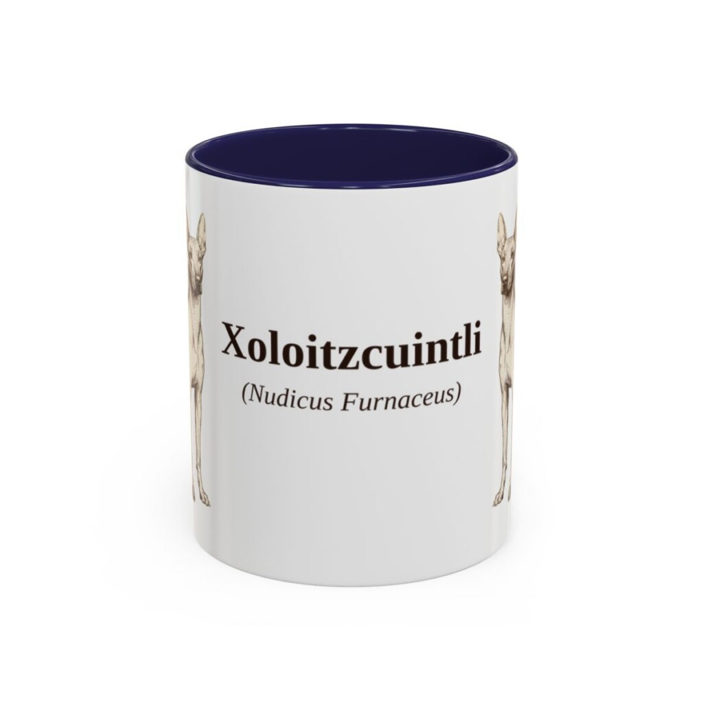 11oz Xoloitzcuintli Latin Mug, Navy, front view