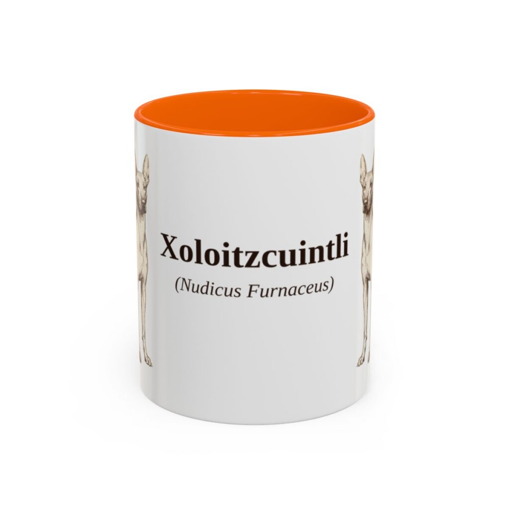 11oz Xoloitzcuintli Latin Mug, Orange, front view