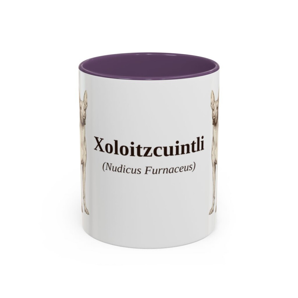 11oz Xoloitzcuintli Latin Mug, Purple, front view