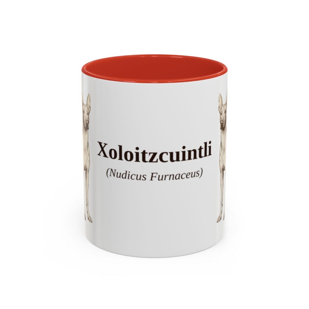 11oz Xoloitzcuintli Latin Mug, Red, front view