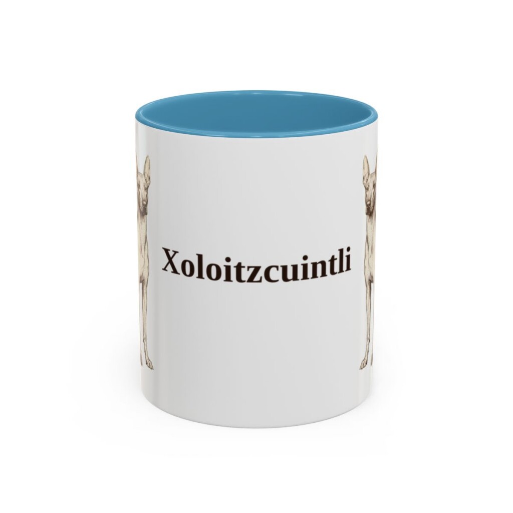 11oz Xoloitzcuintli Mug, Light Blue, front view