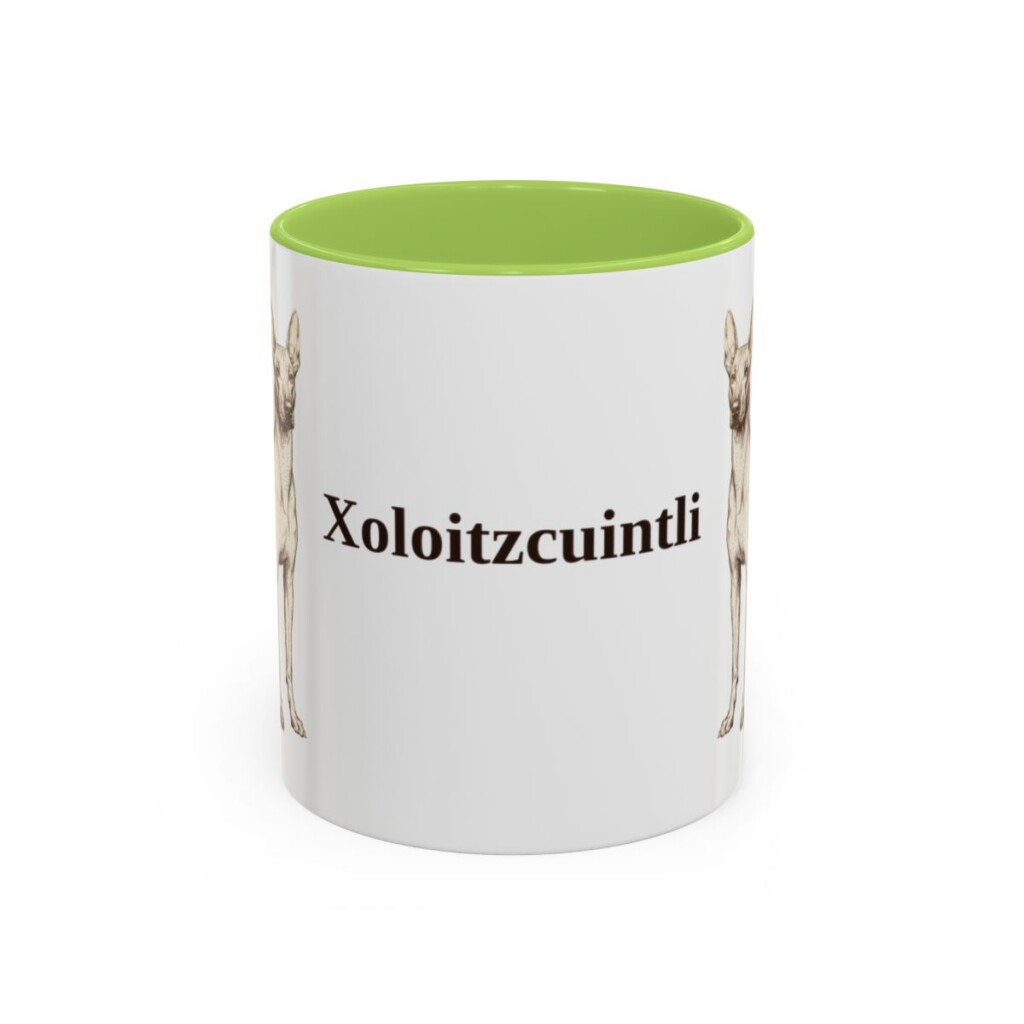 11oz Xoloitzcuintli Mug, Light Green, front view