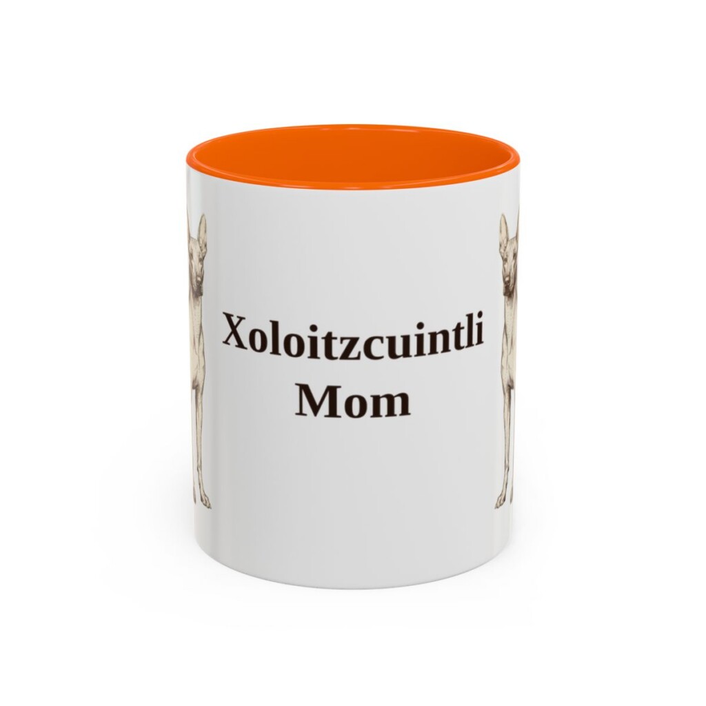 11oz Xoloitzcuintli Dog Mom Mug, Orange, front view