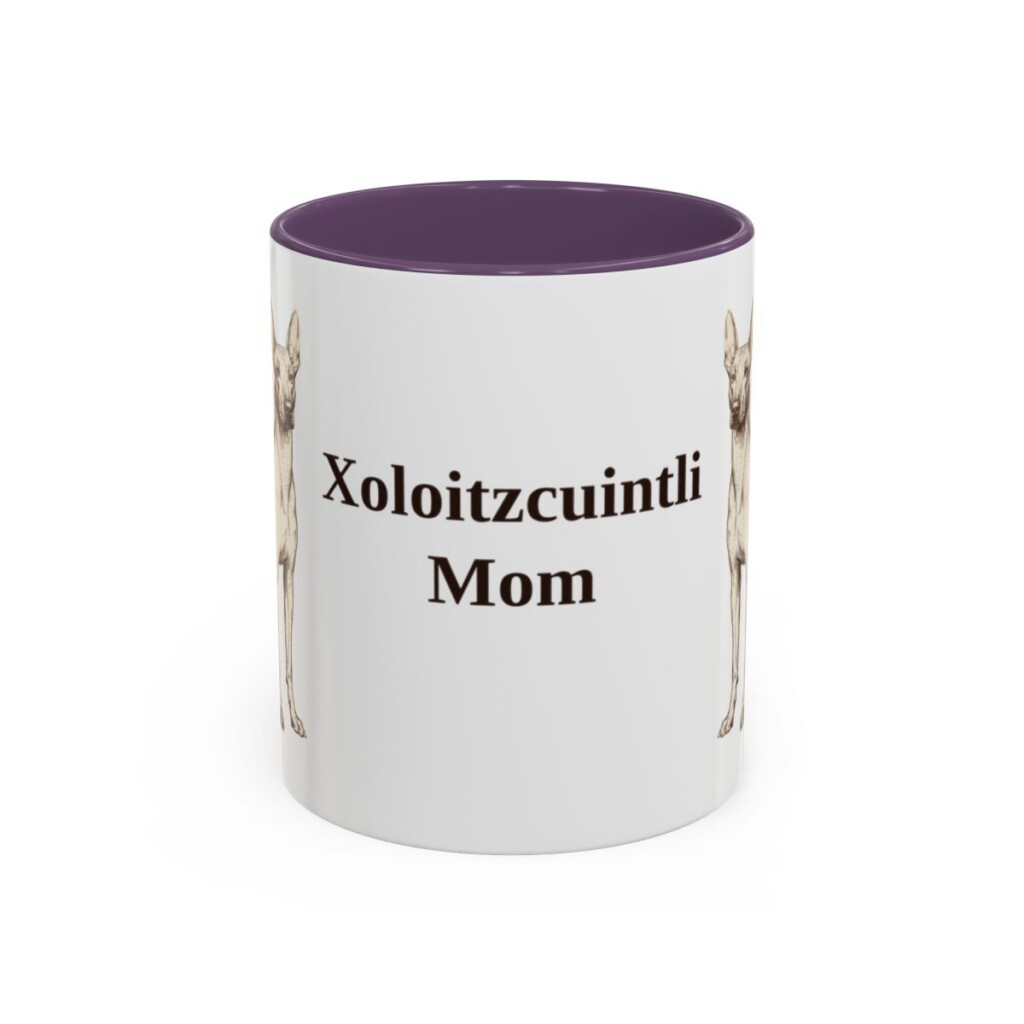 11oz Xoloitzcuintli Dog Mom Mug, Purple, front view