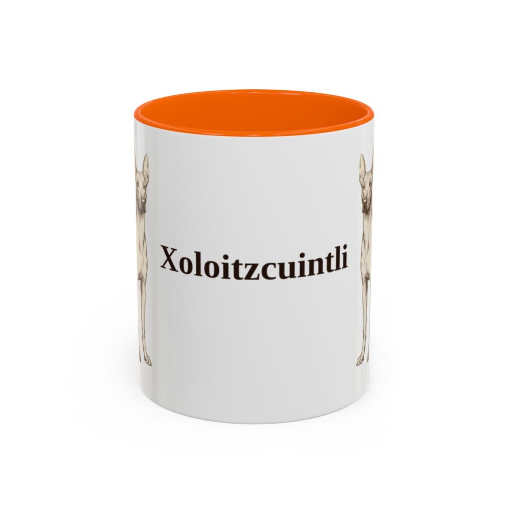 11oz Xoloitzcuintli Mug, Orange, front view