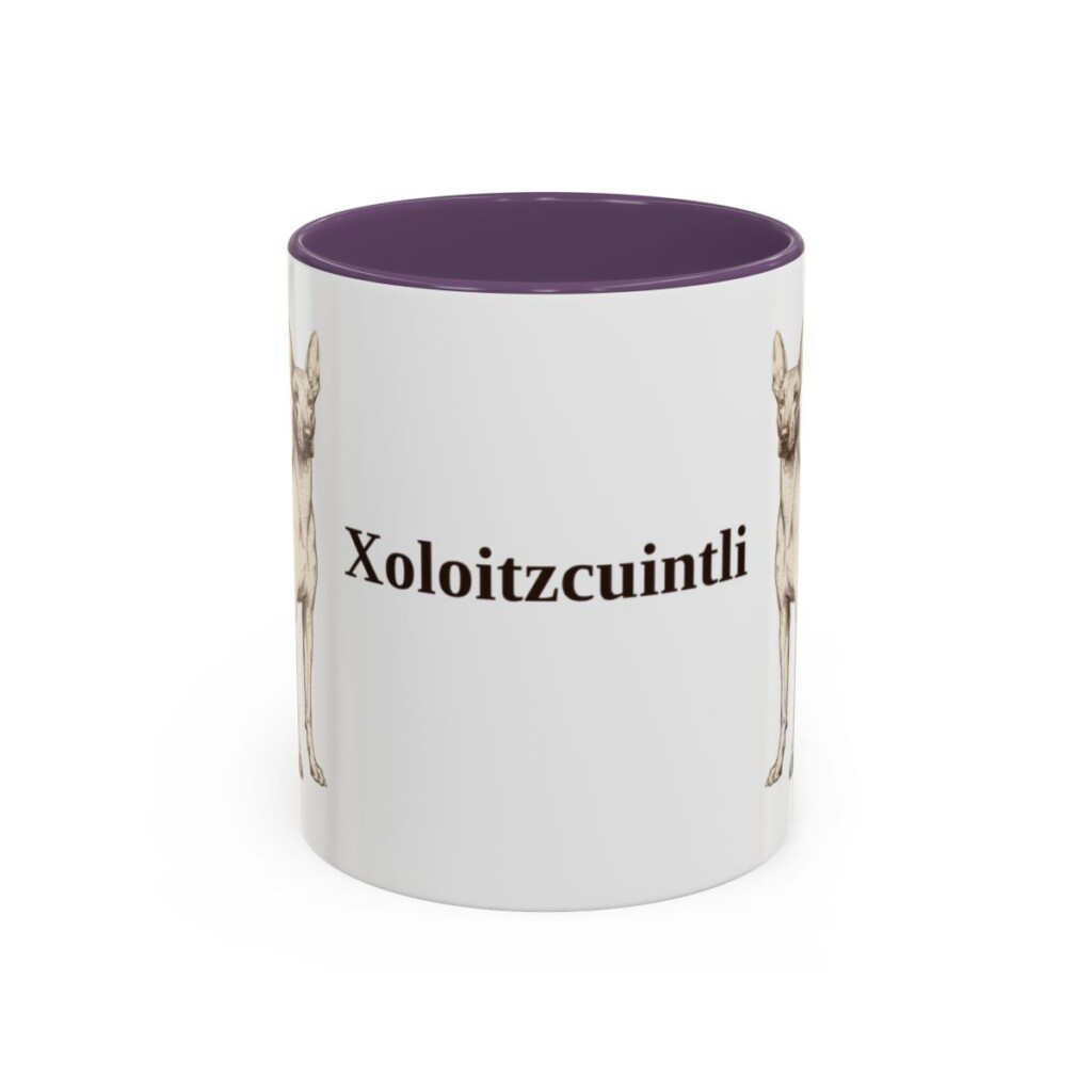 11oz Xoloitzcuintli Mug, Purple, front view