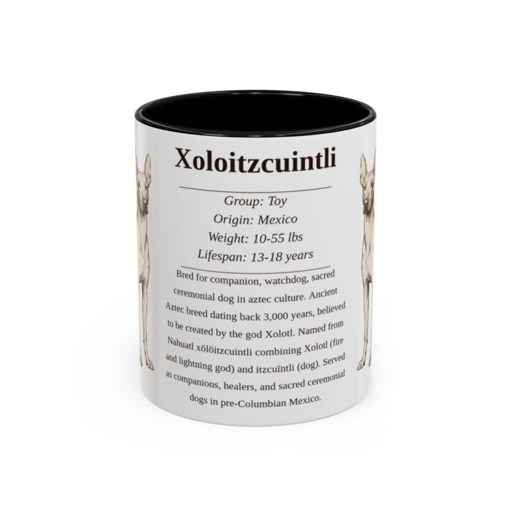 11oz Xoloitzcuintli Mug, Black, front view