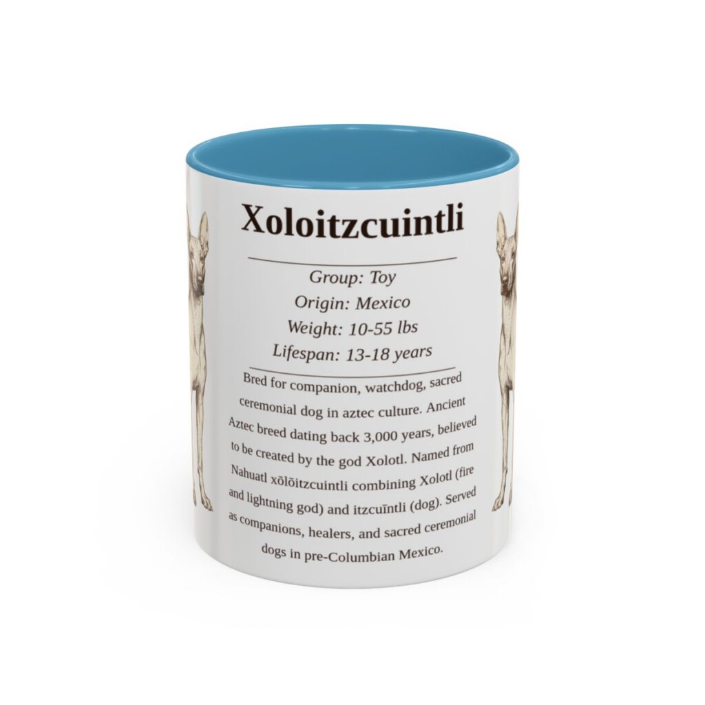 11oz Xoloitzcuintli Mug, Light Blue, front view