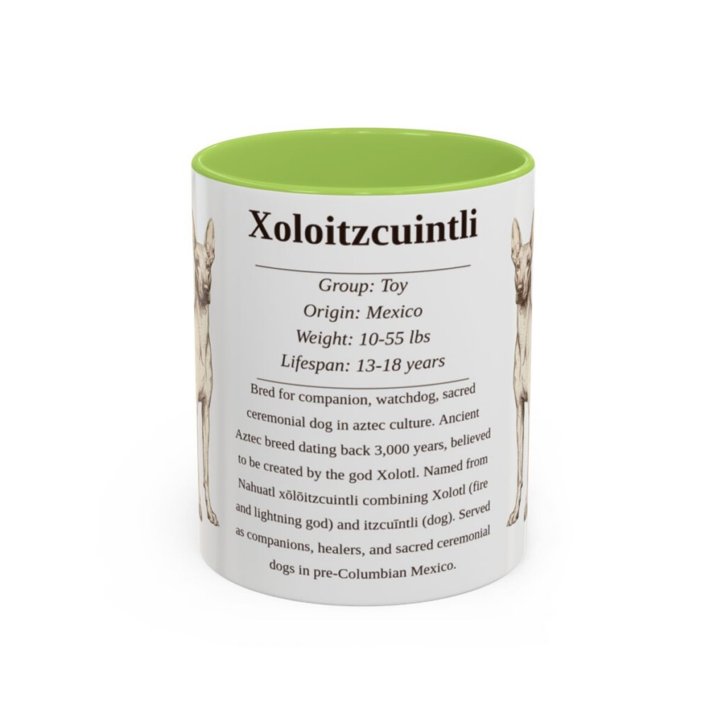 11oz Xoloitzcuintli Mug, Light Green, front view