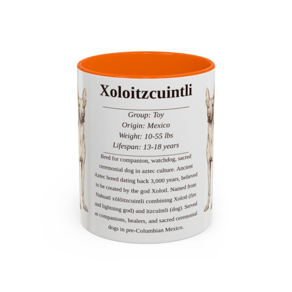 11oz Xoloitzcuintli Mug, Orange, front view