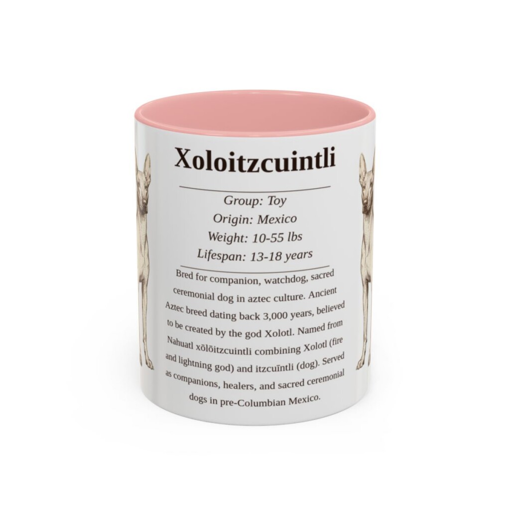 11oz Xoloitzcuintli Mug, Pink, front view