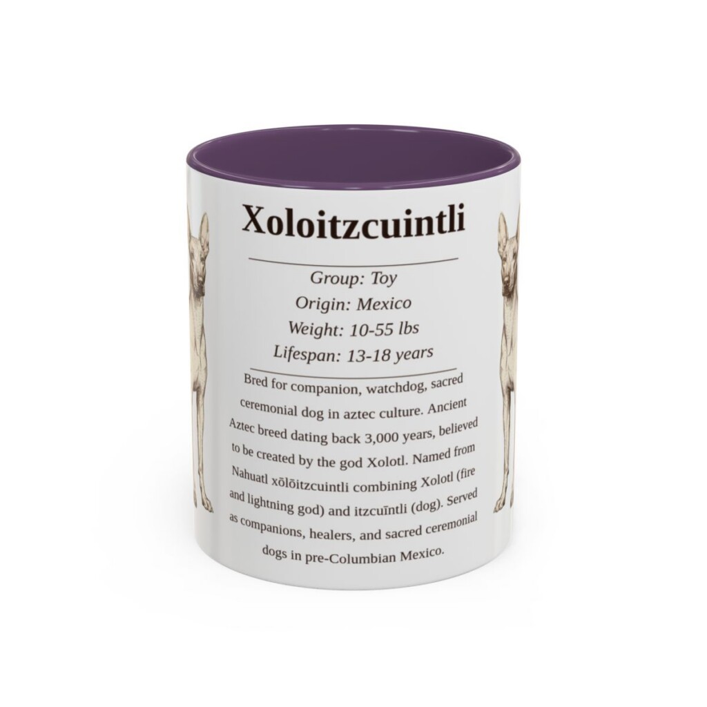 11oz Xoloitzcuintli Mug, Purple, front view