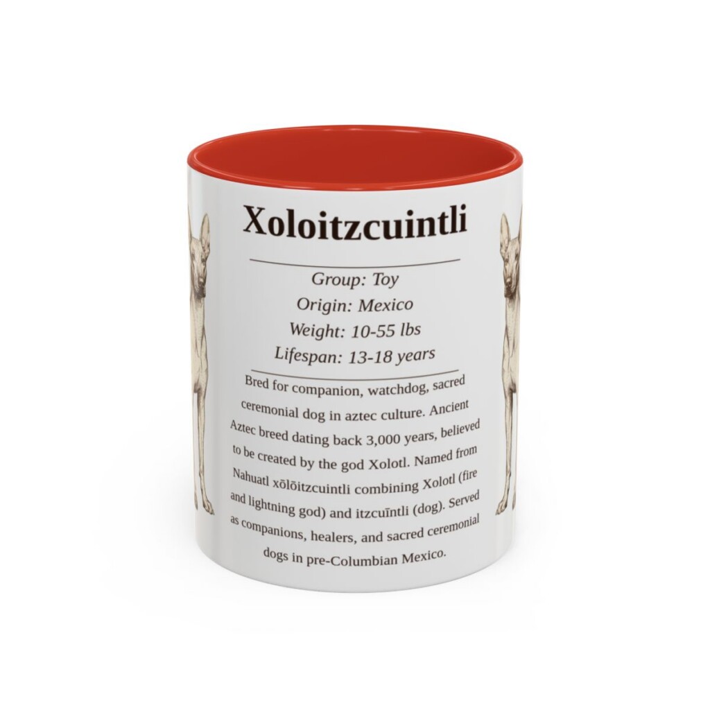 11oz Xoloitzcuintli Mug, Red, front view