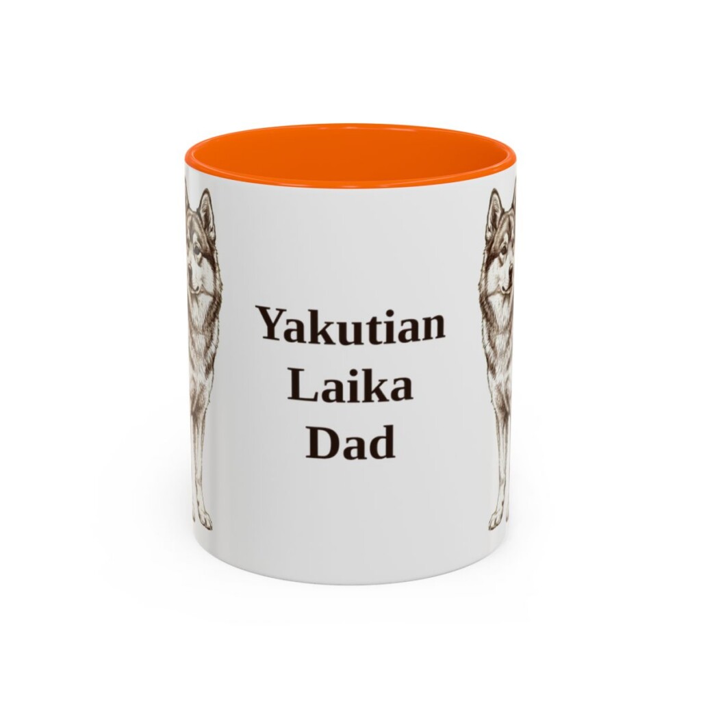 11oz Yakutian Laika Dog Dad Mug, Orange, front view
