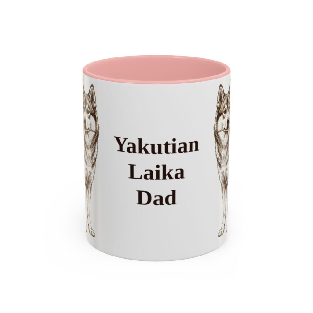 11oz Yakutian Laika Dog Dad Mug, Pink, front view