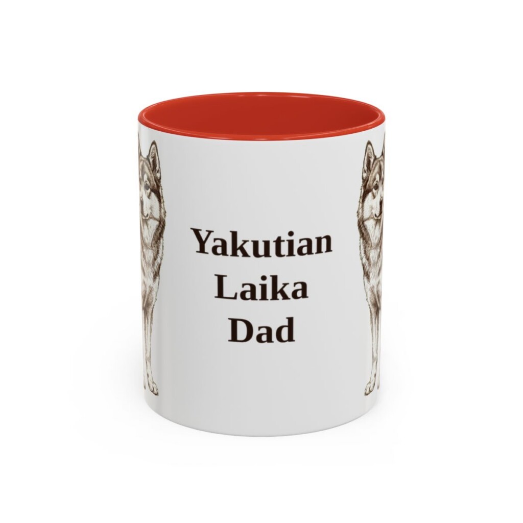 11oz Yakutian Laika Dog Dad Mug, Red, front view