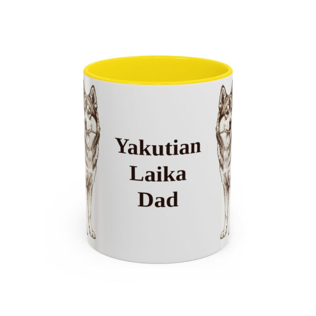 11oz Yakutian Laika Dog Dad Mug, Yellow, front view