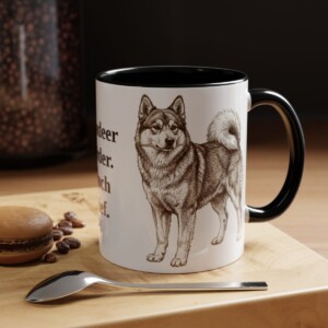 11oz Funny Yakutian Laika Mug, Black, lifestyle photo