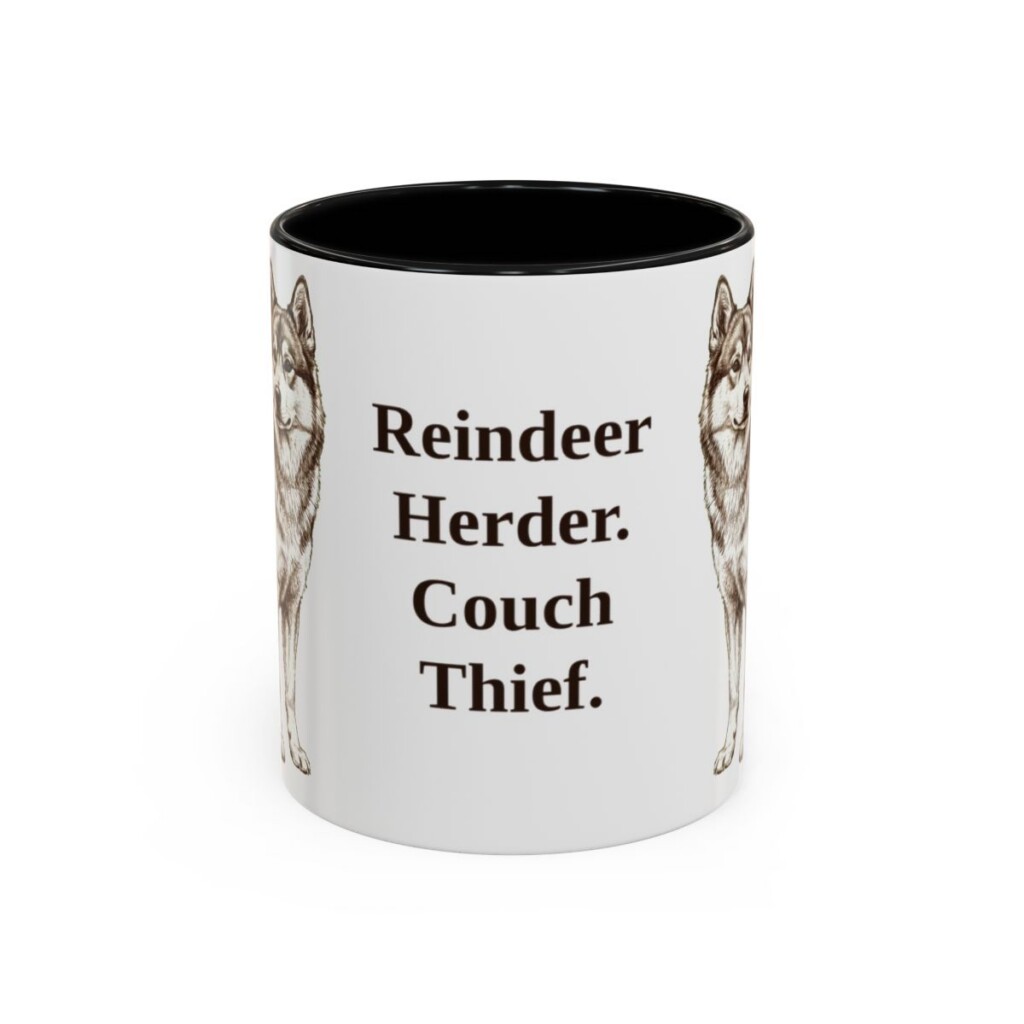 11oz Funny Yakutian Laika Mug, Black, front view