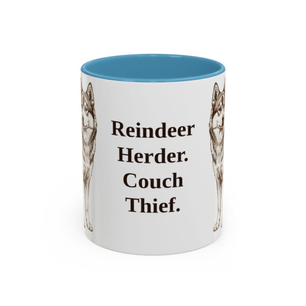 11oz Funny Yakutian Laika Mug, Light Blue, front view