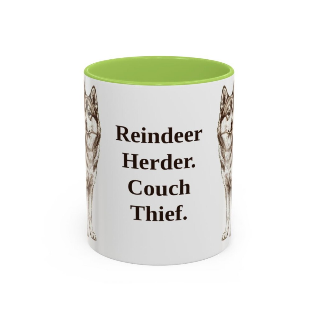 11oz Funny Yakutian Laika Mug, Light Green, front view