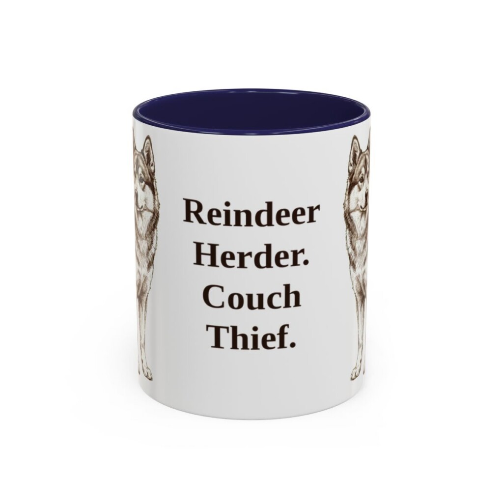 11oz Funny Yakutian Laika Mug, Navy, front view
