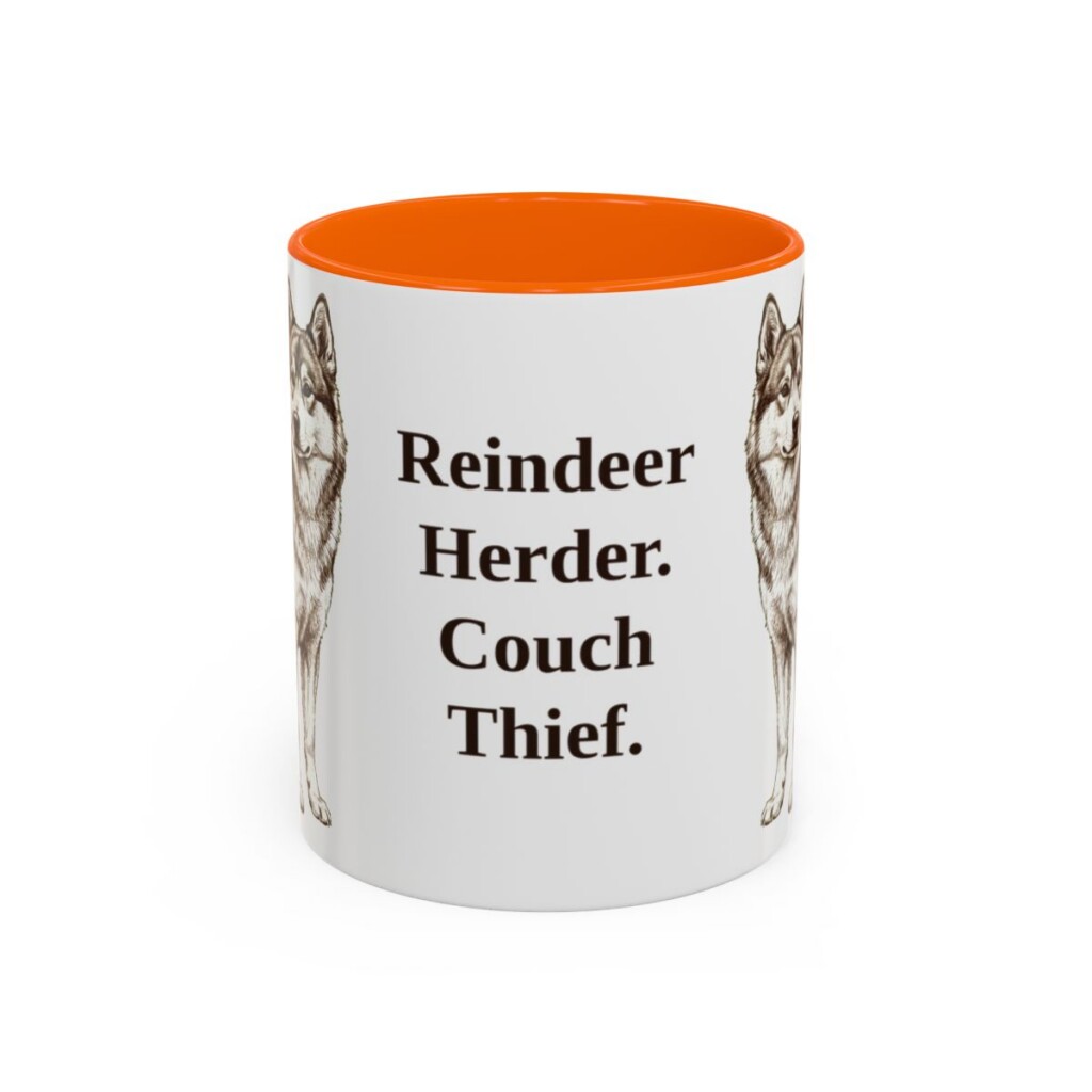 11oz Funny Yakutian Laika Mug, Orange, front view