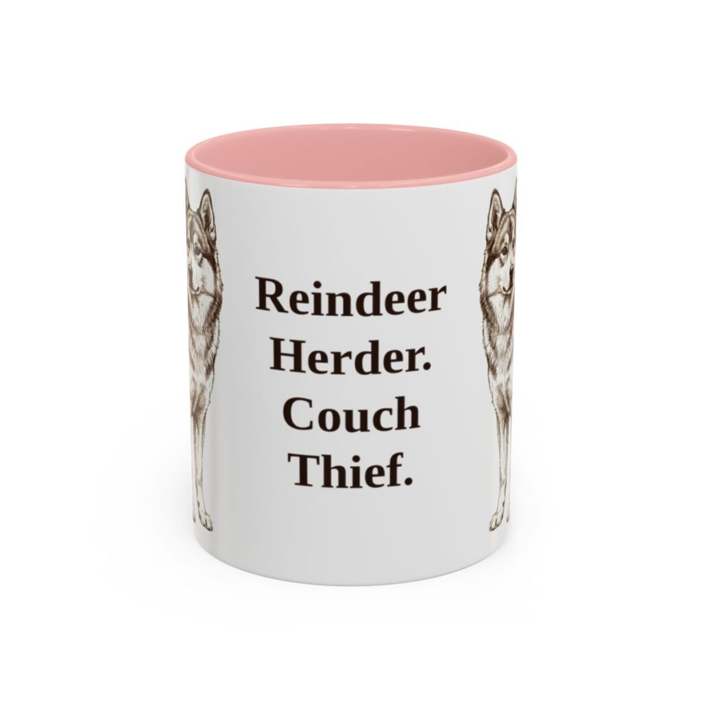11oz Funny Yakutian Laika Mug, Pink, front view