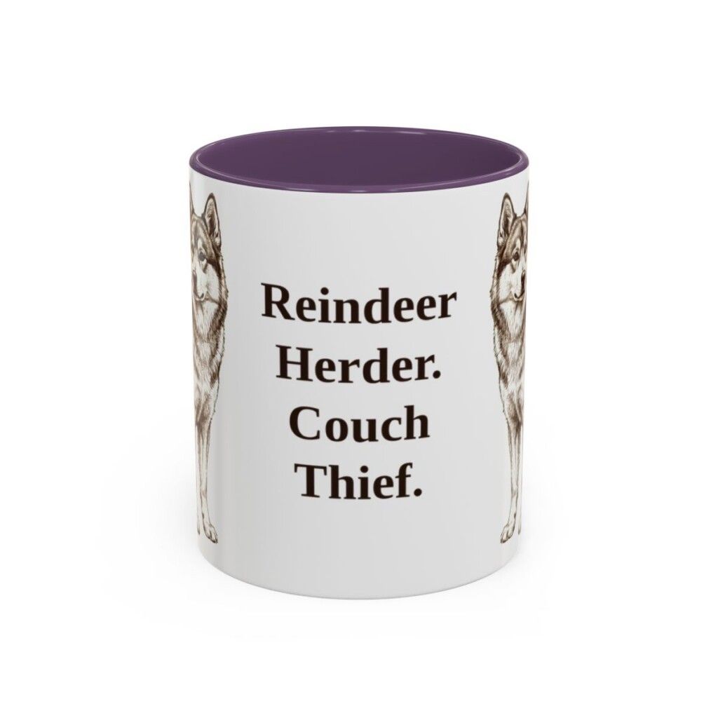 11oz Funny Yakutian Laika Mug, Purple, front view