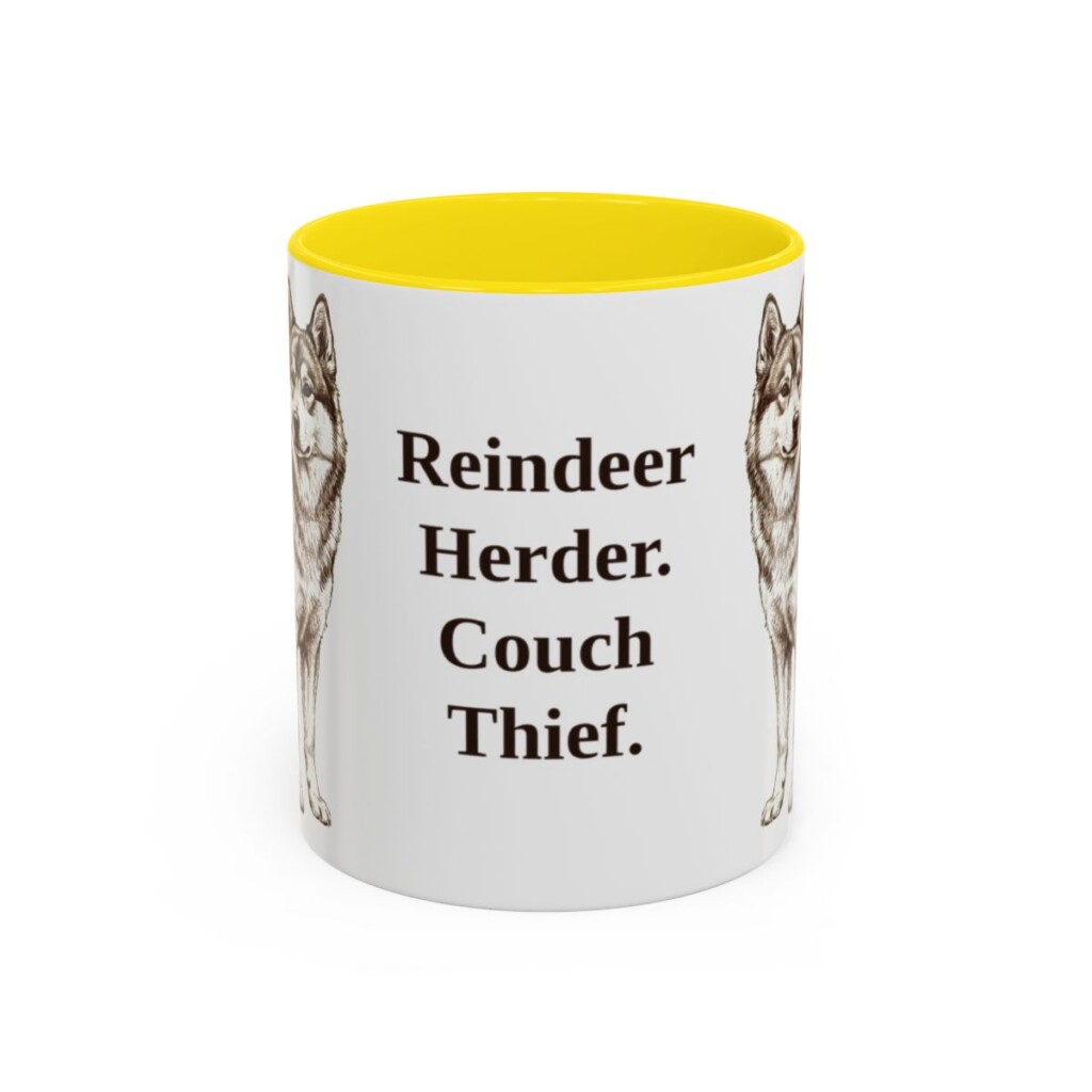 11oz Funny Yakutian Laika Mug, Yellow, front view