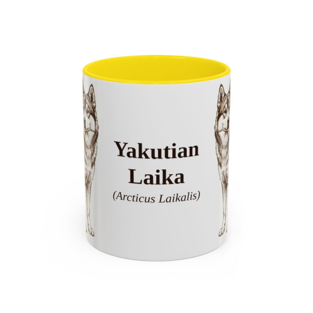 11oz Yakutian Laika Latin Mug, Yellow, front view