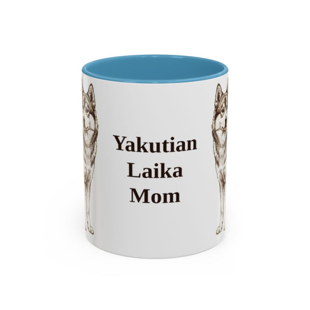 11oz Yakutian Laika Dog Mom Mug, Light Blue, front view