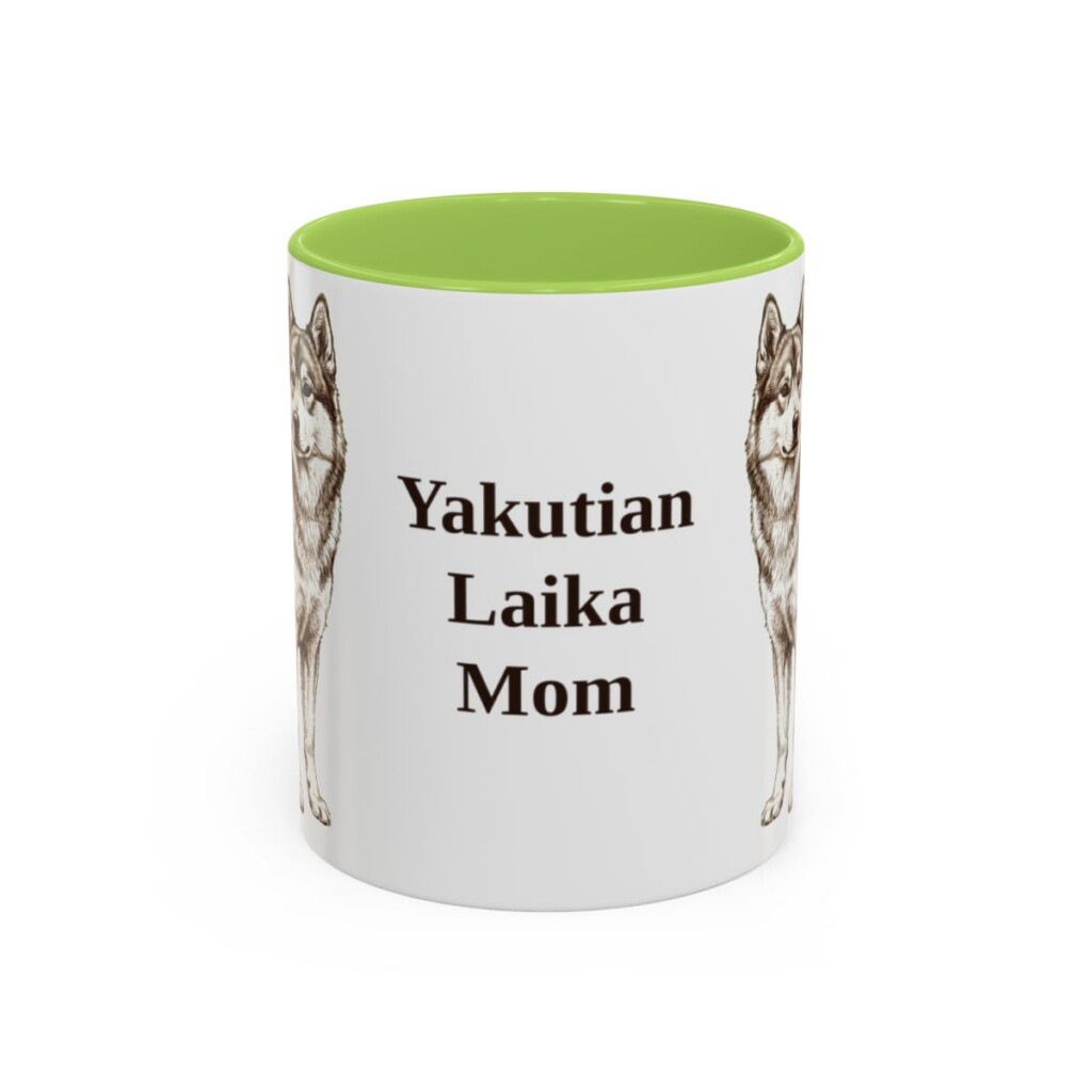 11oz Yakutian Laika Dog Mom Mug, Light Green, front view