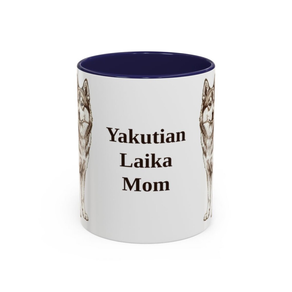 11oz Yakutian Laika Dog Mom Mug, Navy, front view