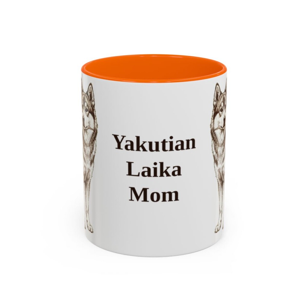11oz Yakutian Laika Dog Mom Mug, Orange, front view