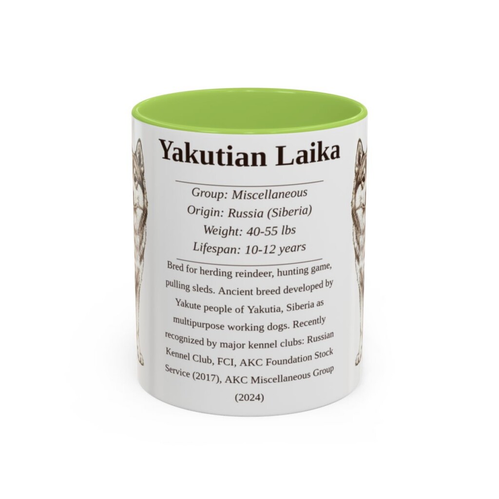 11oz Yakutian Laika Mug, Light Green, front view