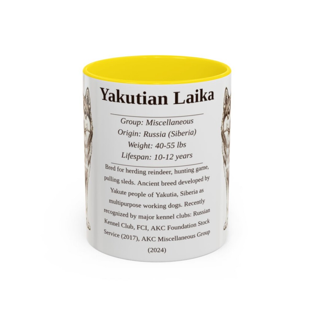 11oz Yakutian Laika Mug, Yellow, front view