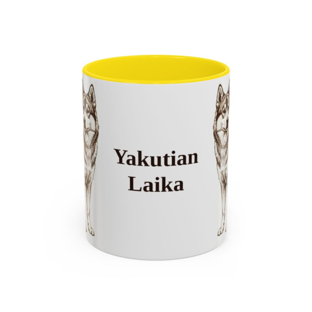 11oz Yakutian Laika Mug, Yellow, front view