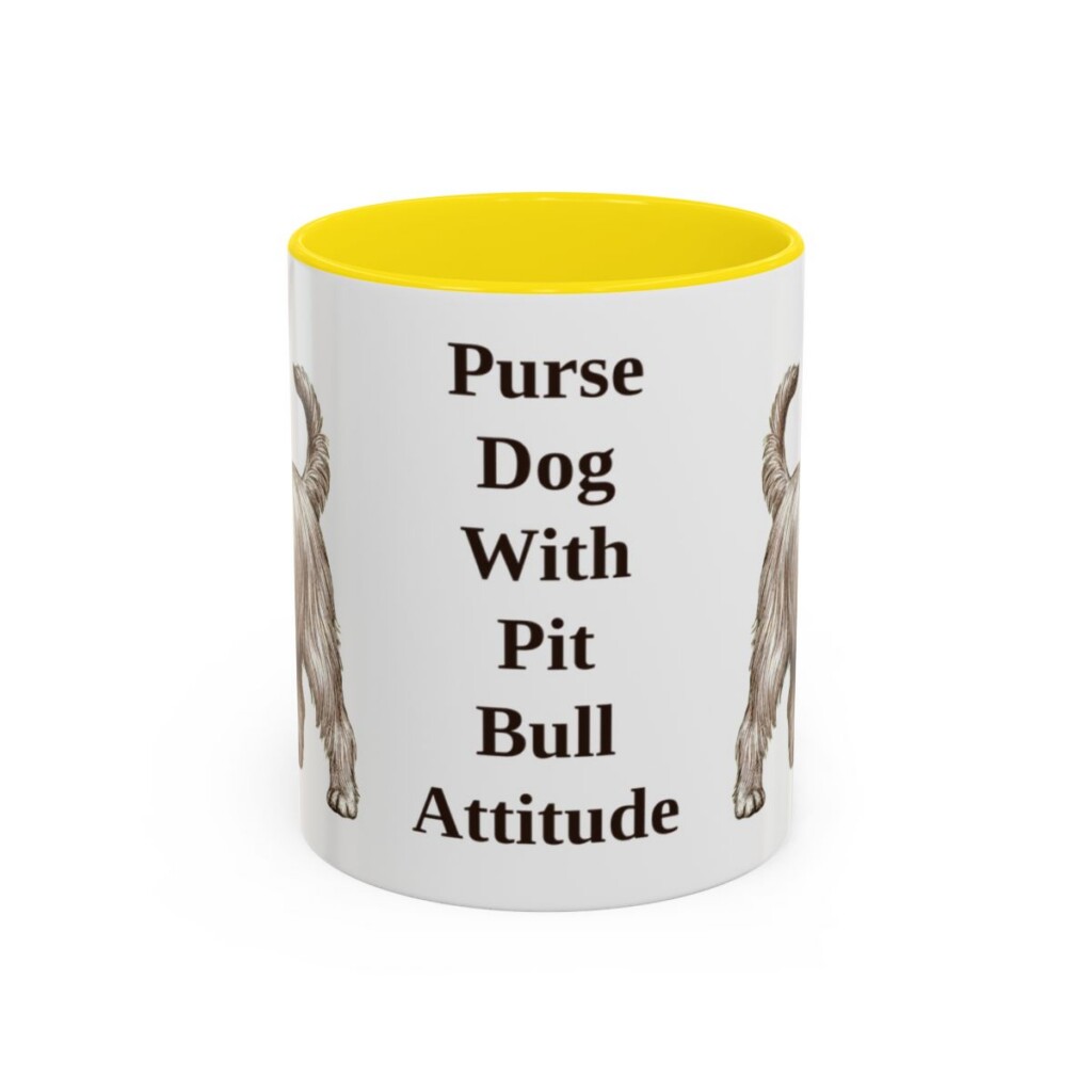 11oz Funny Yorkshire Terrier Mug, Yellow, front view