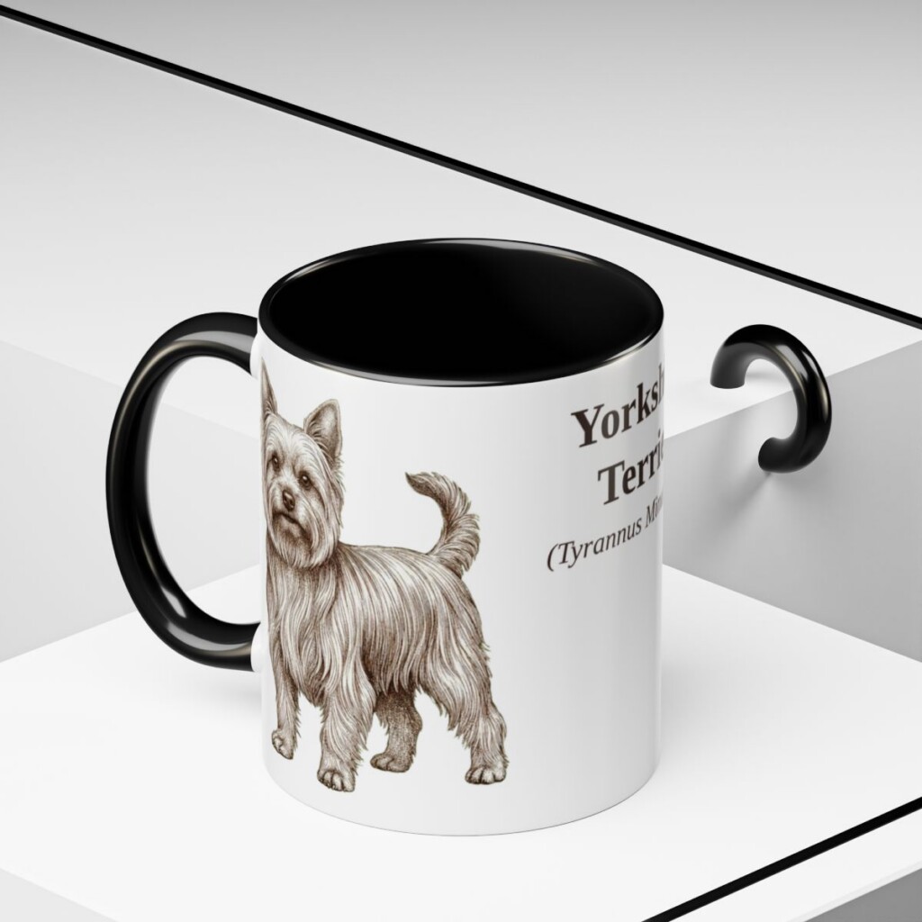 11oz Yorkshire Terrier Latin Mug, Black, lifestyle photo