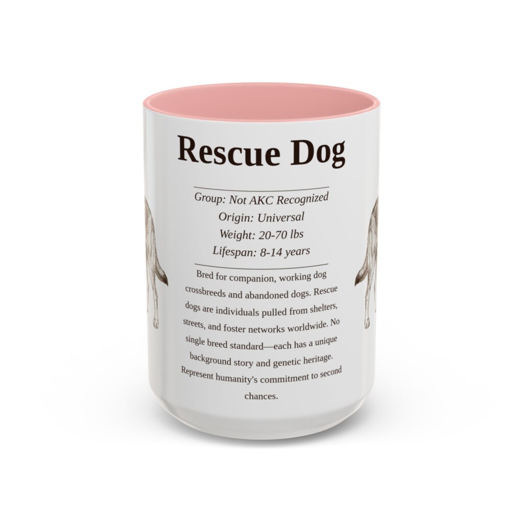 15oz Rescue Dog Mug, Illustrated Dog Breed Facts Coffee Mug, Vintage Dog Keepsake Gift