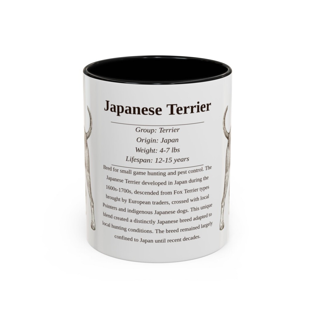 11oz Japanese Terrier Mug, Illustrated Dog Breed Facts Coffee Mug, Vintage Dog Keepsake Gift