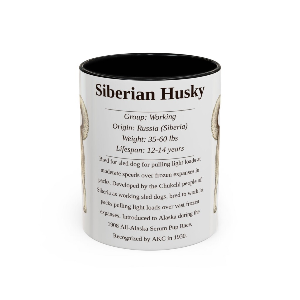 11oz Siberian Husky Mug, Illustrated Dog Breed Facts Coffee Mug, Vintage Dog Keepsake Gift