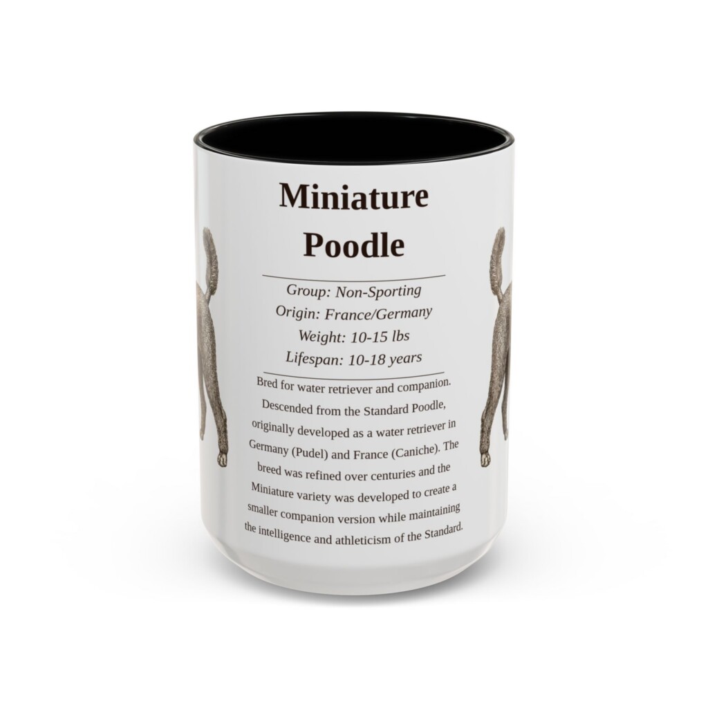 15oz Miniature Poodle Mug, Illustrated Dog Breed Facts Coffee Mug, Vintage Dog Keepsake Gift