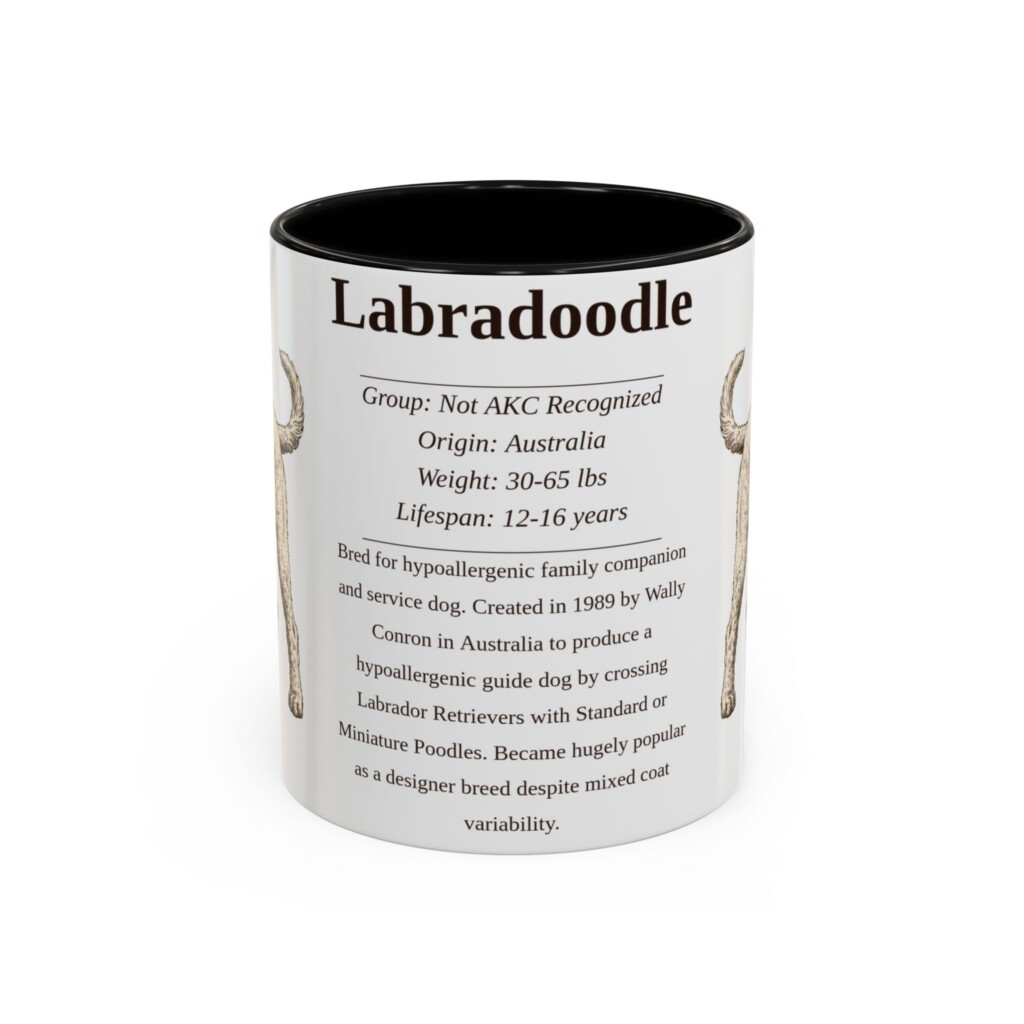 11oz Labradoodle Mug, Illustrated Dog Breed Facts Coffee Mug, Vintage Dog Keepsake Gift