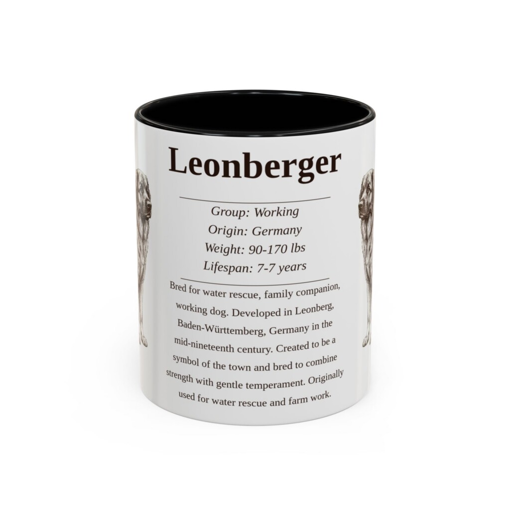 11oz Leonberger Mug, Illustrated Dog Breed Facts Coffee Mug, Vintage Dog Keepsake Gift