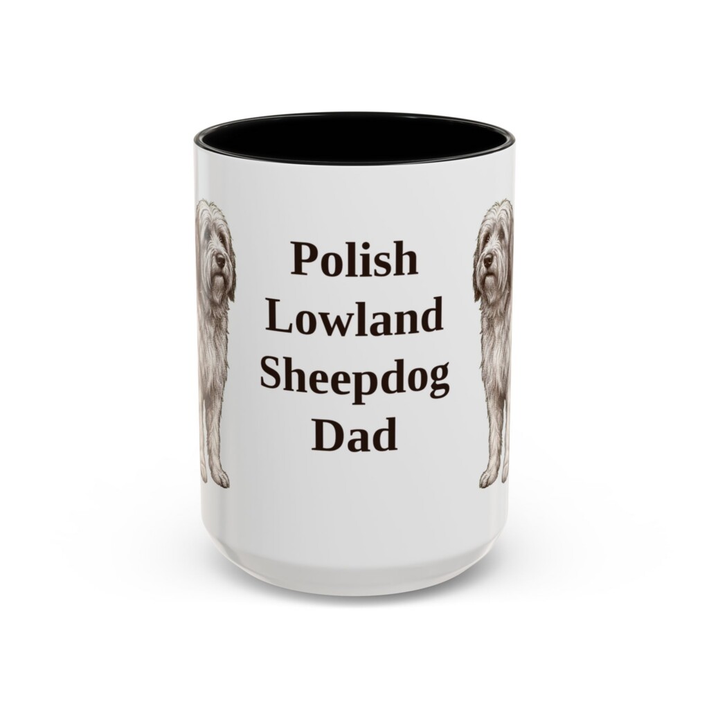 15oz Polish Lowland Sheepdog Dog Dad Mug, Vintage Sketch Coffee Mug, Dog Dad Gift