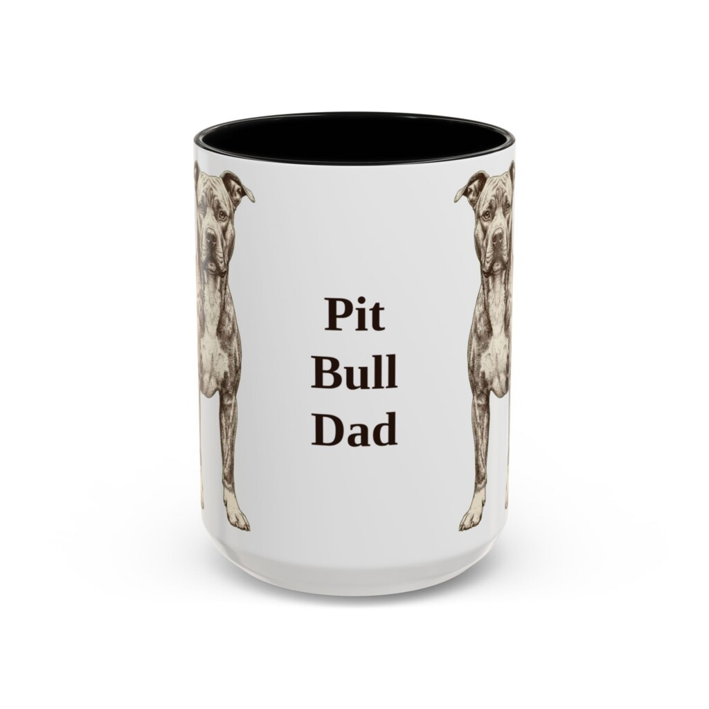 15oz Pit Bull Dog Dad Mug, Vintage Sketch Coffee Mug, Dog Dad Gift