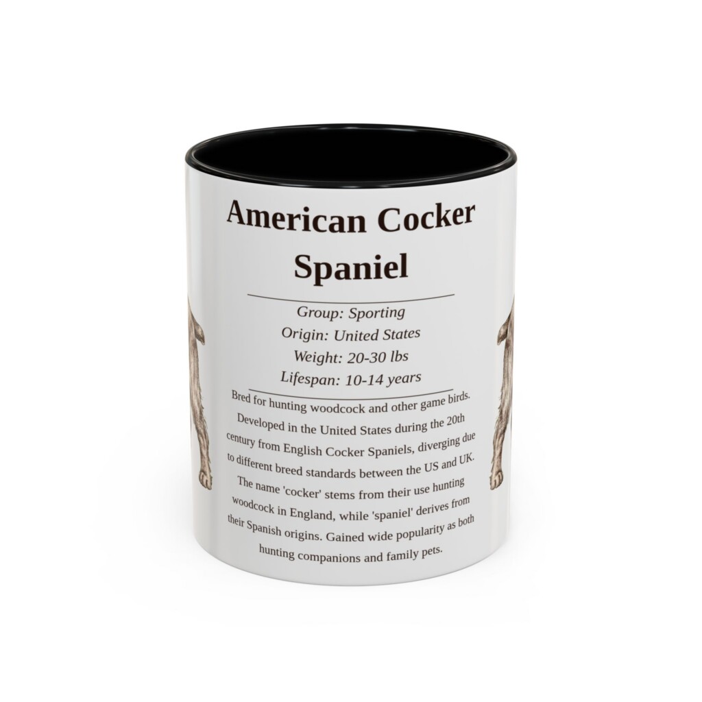 11oz American Cocker Spaniel Mug, Black, front view